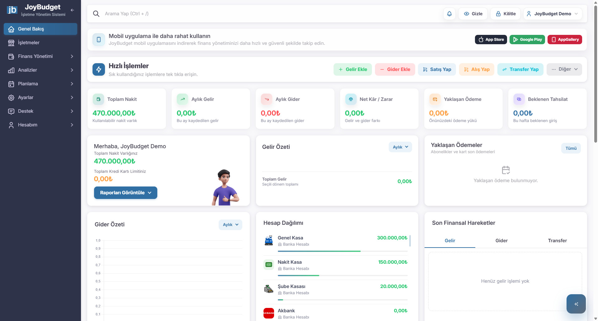 JoyBudget dashboard ekran önizlemesi